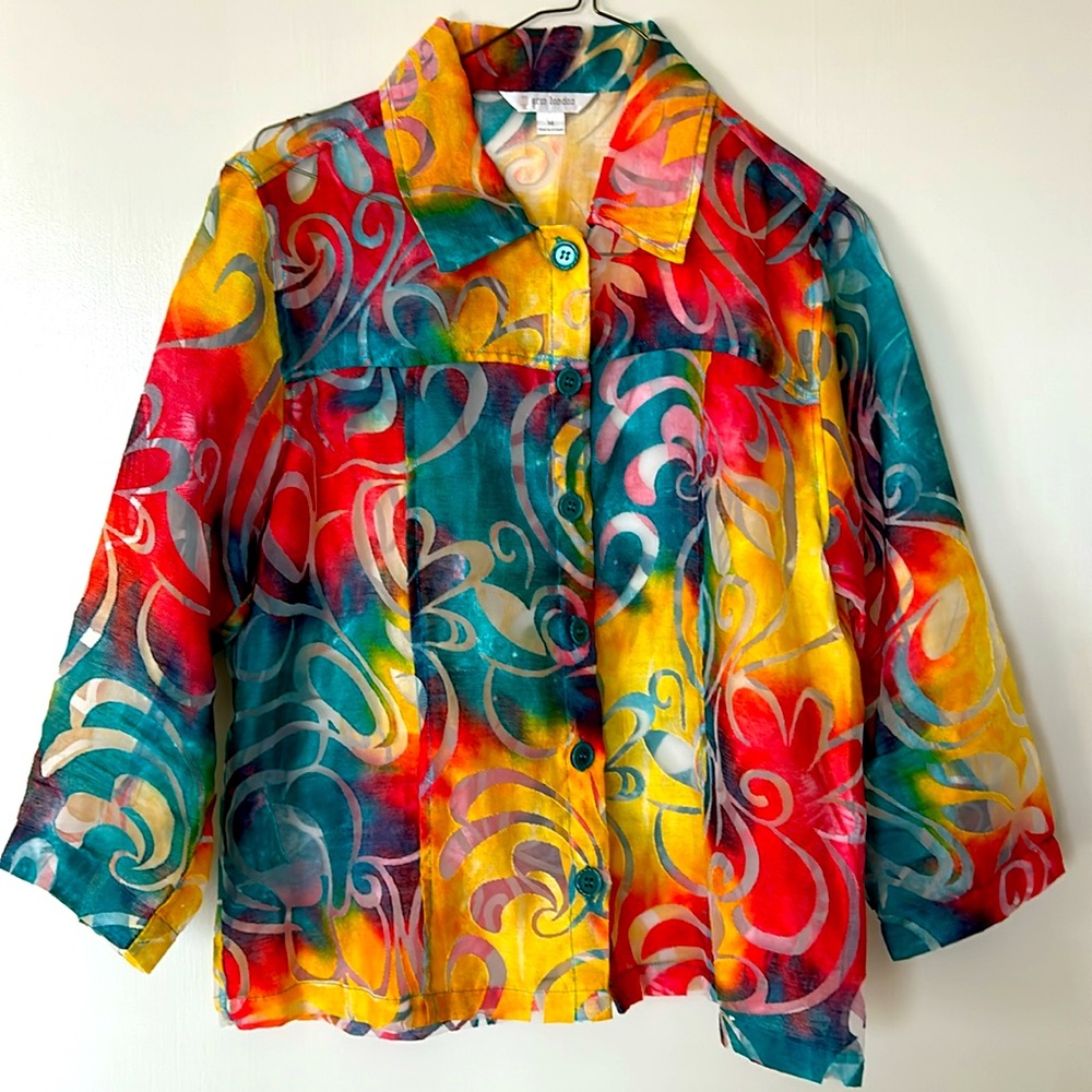 Erin London colorful sheer blouse